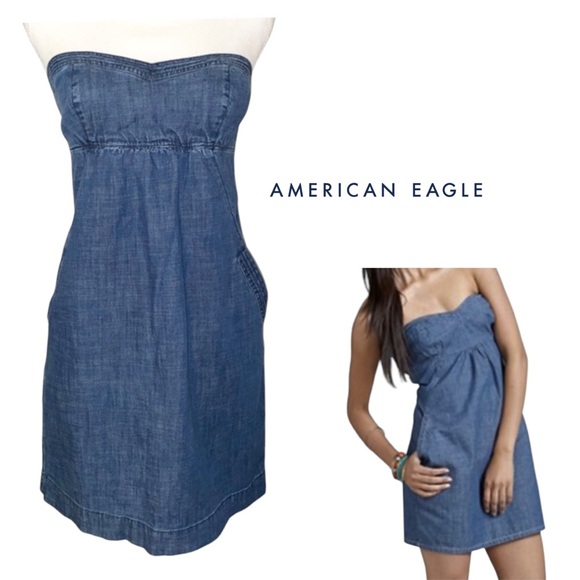 American Eagle Blue Strapless Denim Dress Size 2 Size S XS Classic Casual - Picture 1 of 16